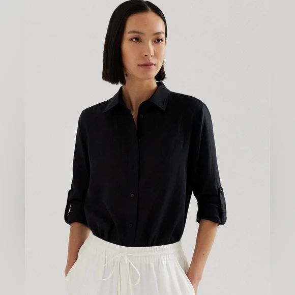 Lauren Ralph Lauren 100% Black Linen Shirt - Picture 3 of 8